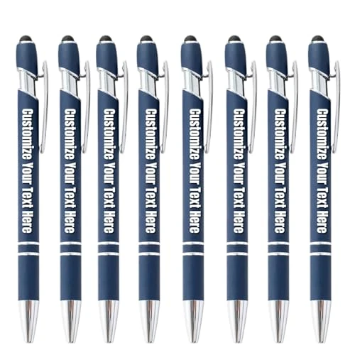 Engraved Pen Gift Personalized Names Business Logos, Custom Business Pens , Rubberized Ballpoint Pen For Touch Screen Tablet, Customized Ballpoint Pens, Stylus Tip Black Ink 2 In 1 Design(Dark blue,10