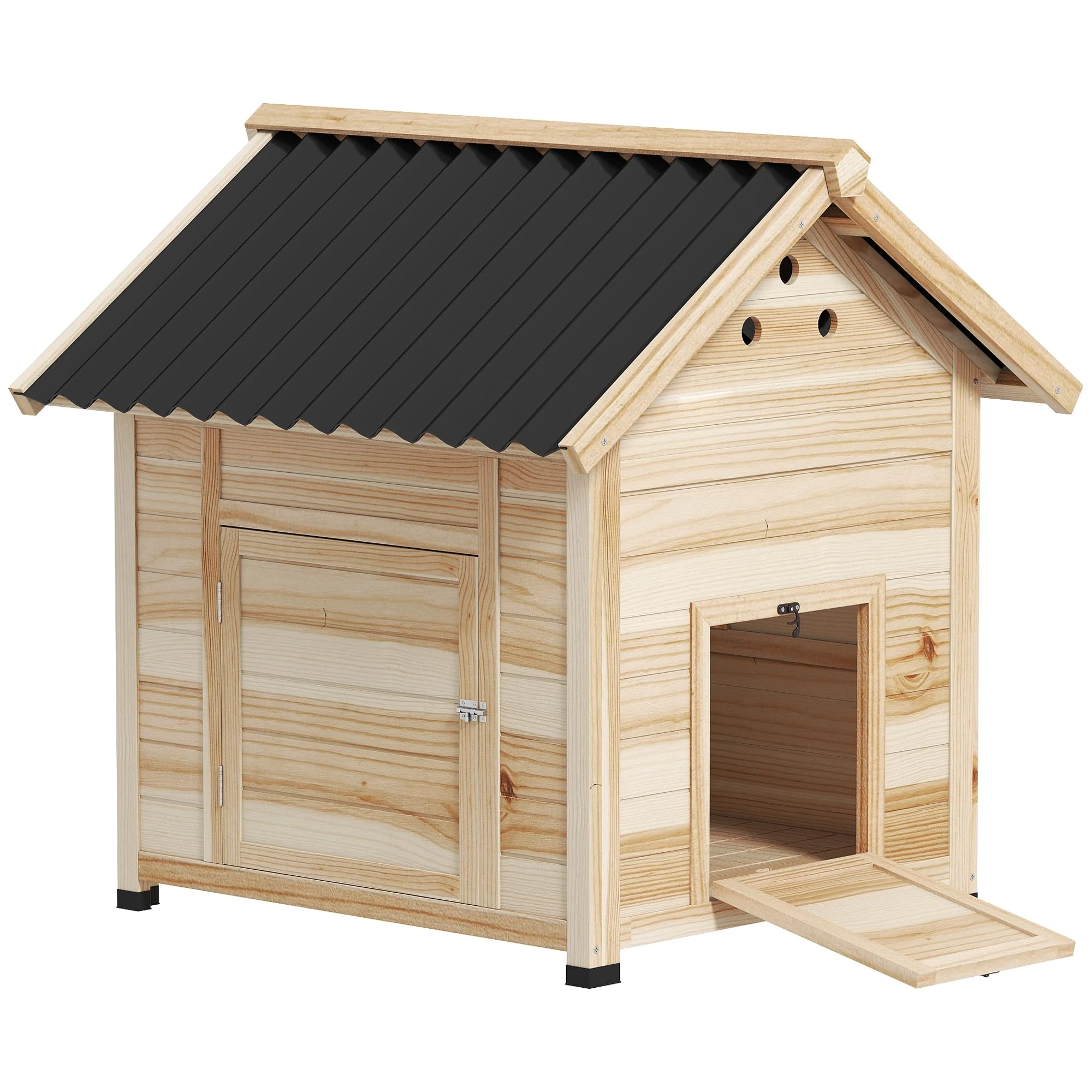 PawHut Wooden Duck House, Poultry Coop with Double Doors, Openable Roof