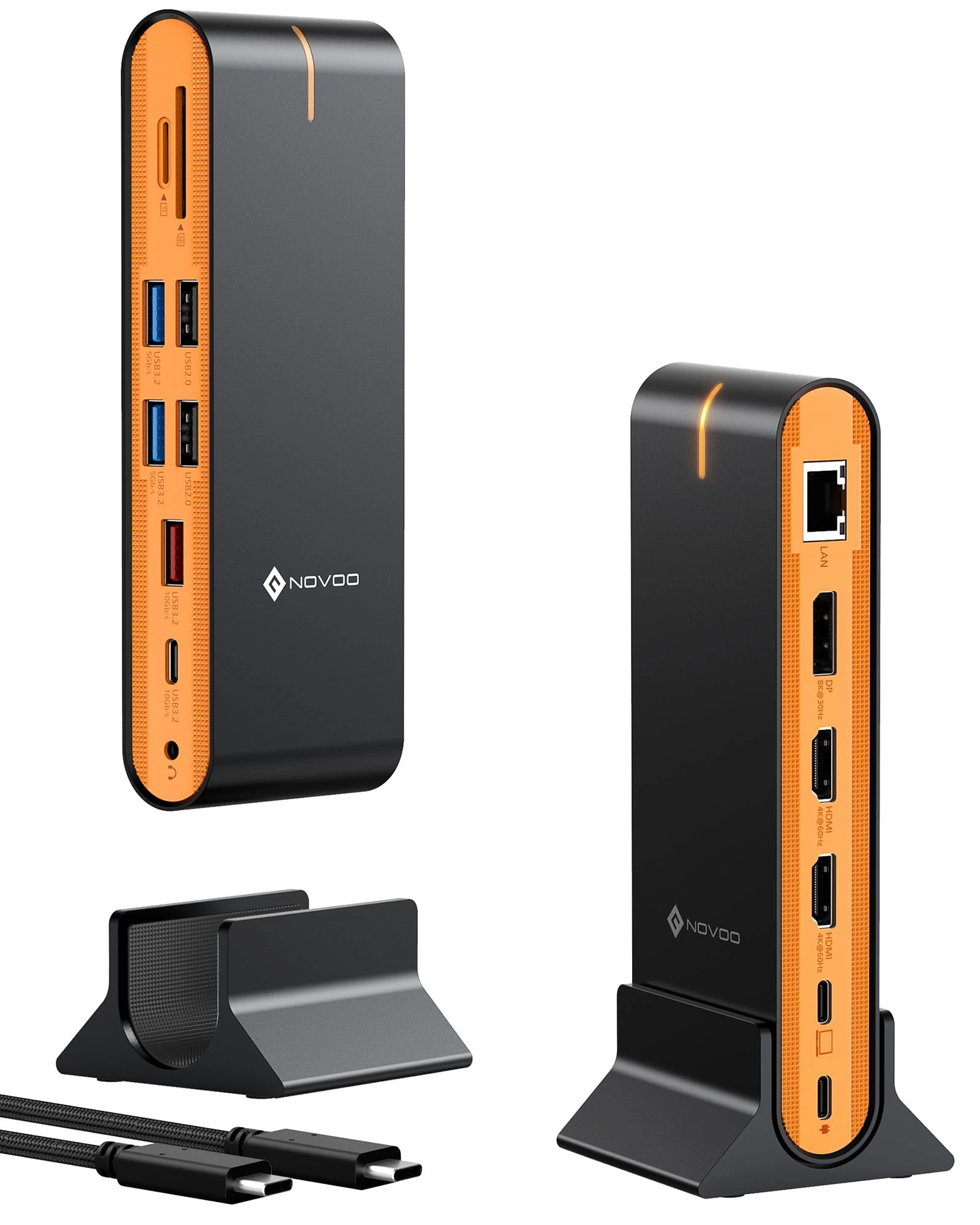 NOVOO 15-in-1 Vertical/Horizontal USB C Docking Station Triple Monitor – 8K@30Hz DP, Dual 4K@60Hz HDMI, 10Gbps USB-A/C, SD/TF, 1Gbps Ethernet,Dual Monitor Adapter Dock for MacBook, Windows Laptops