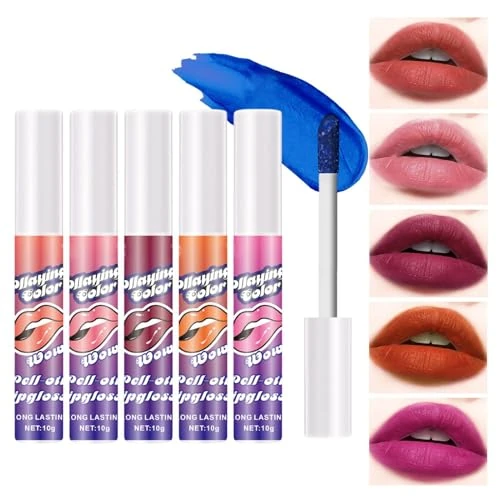 Removable Lipstick - Stain Lip Stick Peel Off, Peel Off Lip Stains for Women, 5 x Makeup Lipstick, Gentle Apply, Peel Off Lip Stain, Long-Lasting, Waterproof Li