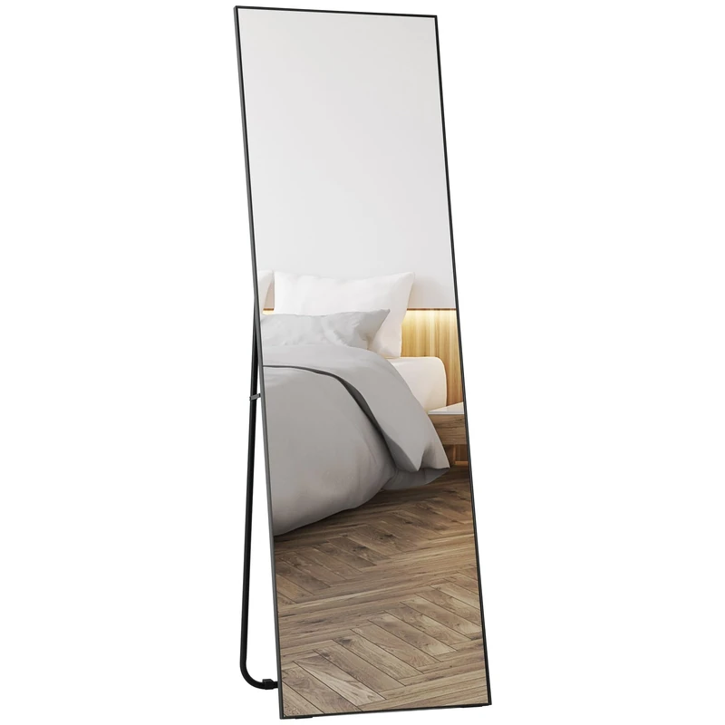 HOMCOM Large Rectangular Full Length Mirror 50 x 160 cm – Standing Mirror, Wall or Pocé Against Wall – for Bedroom, Living Room and Dressing Room, Black