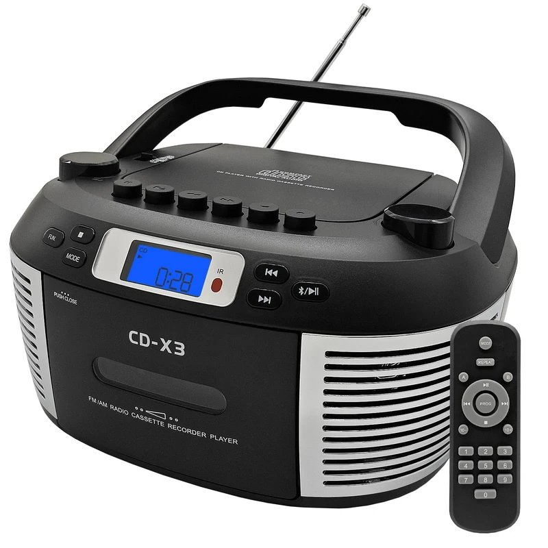 CTDZLED Portable CD Player and Cassette Player with Remote Control, FM AM Radio, USB Playback, Bluetooth Speaker, Recording Function, AC Powered for Elderly