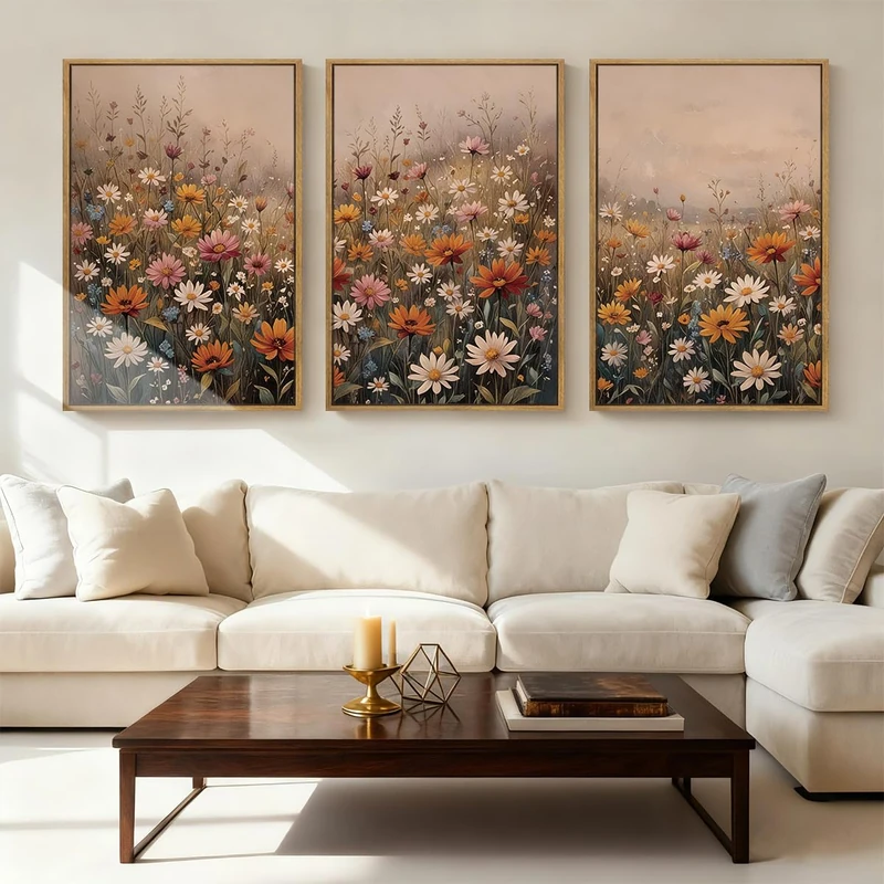 IARTTOP Framed Floral Canvas Wall Art Large 16x24 Inch Colorful Wildflower Art Prints Retro Botanical Landscape Wall Decor for Living Room Bedroom Office