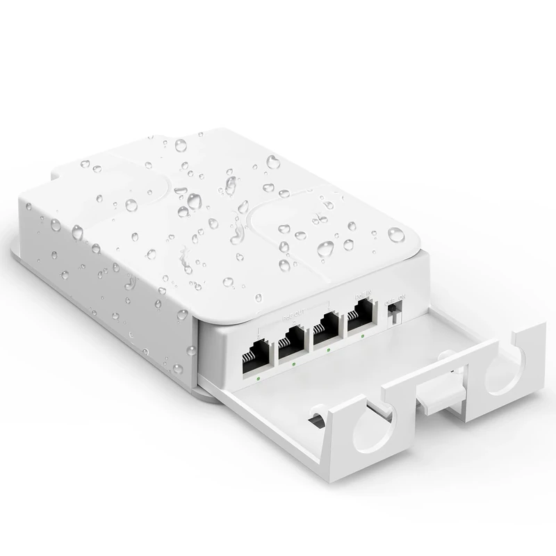 YuanLey 4 Port Outdoor PoE Extender 1 in 3 Out, IEEE 802.3af/at Mini 4 Channel PoE Repeater IP66 Waterproof, Vlan, Extend 250m(Total 350m), Wall Mount Passthrough, Plug and Play