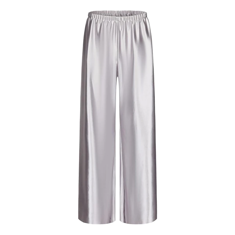 XIBAOBAO Women Satin Wide Leg Dress Pants Silk Casual Dressy Long Flowy Pants Elastic High Waisted Trousers, Silver, M
