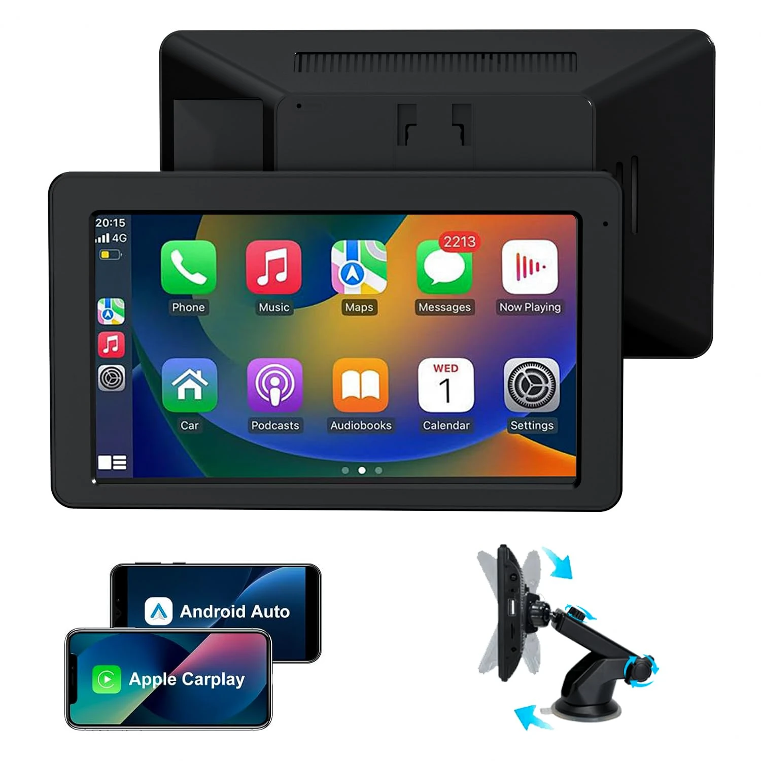 Vibefit Apple Carplay, 7" Car Play Screen for iPhone & Android with GPS Navigation, Bluetooth 5.2, Hands-Free Voice Control, Mirror Link, AUX, FM, Easy Installation