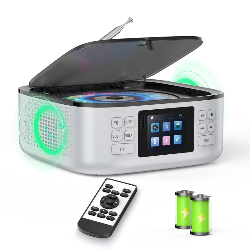 [2026 NEW] ARAFUNA CD Player for Home, Rechargeable Boombox Portable CD player, Bluetooth CD Player with Speakers, Small CD Radio Player, Color LED Display, Remote Control, Supports FM/USB/AUX