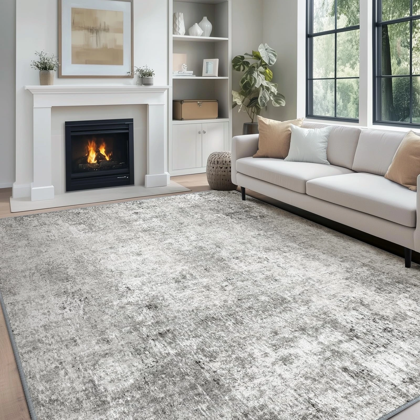 RELEANY Washable Area Rugs 9'x12' Non-Slip Modern Abstract Soft for Living Room Entryway Bedroom Nursery, Print Pattern, Gray White Grey