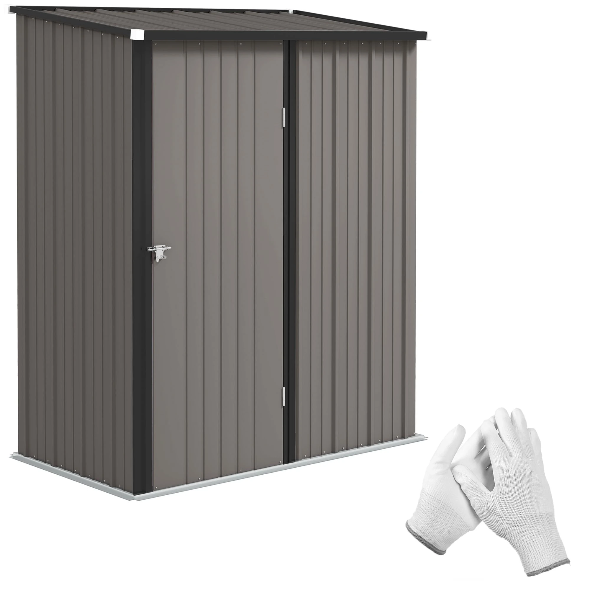 Outsunny 5ft x 3ft Lean to Garden Shed, Metal Outdoor Storage Shed with Single Lockable Door, Tool Storage Shed for Garden, Patio, Light Grey