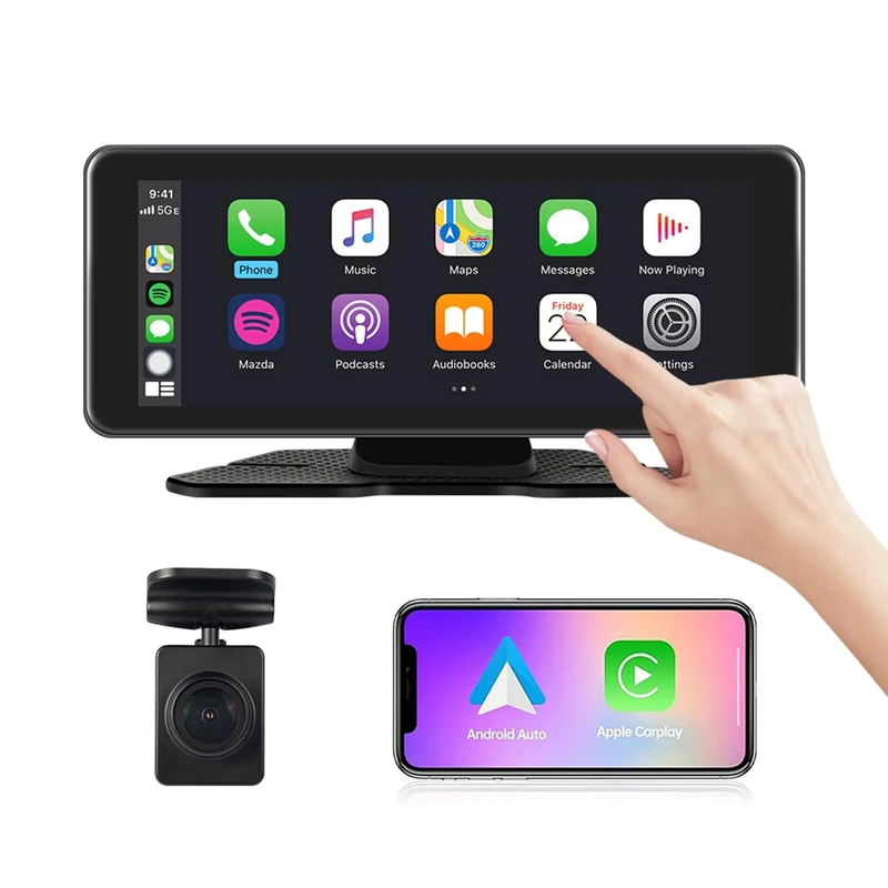 VSYSTO CarPlay Screen, Wireless CarPlay and Android Auto, 6.86 Inch LCD Touchscreen Portable Stereo, Auto Touch Screen Truck Radio Dash Cam, WiFi, Bluetooth, FM, Mirroring