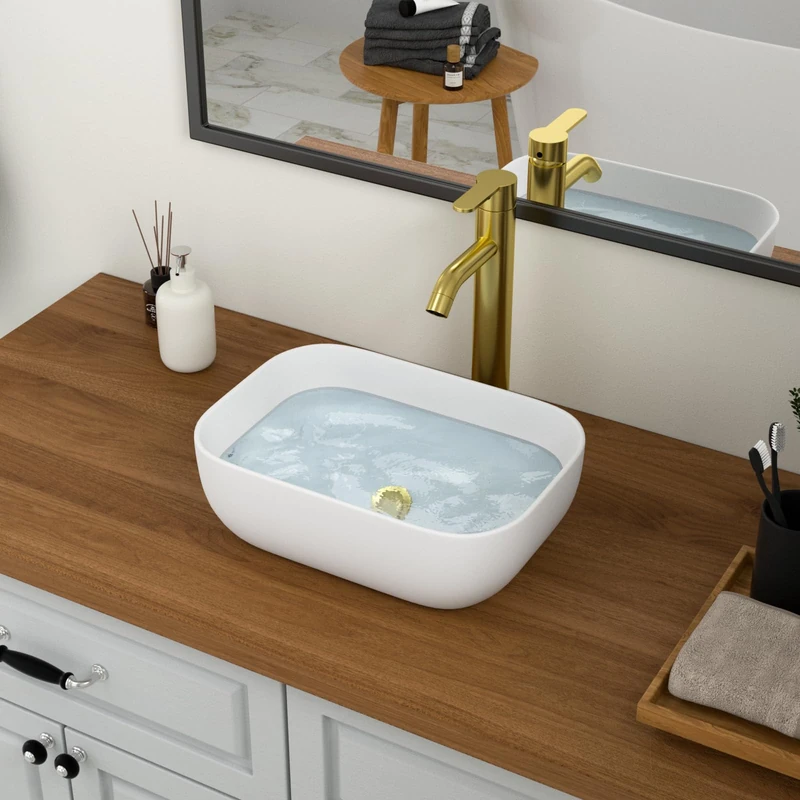 Logmey 18 Inch Drop in Bathroom Sink 18x14 Vessel Sink Rectangular Large Porcelain Ceramic White Bathroom Sink Modern Countertop Above Counter Vanity Sink Bowl