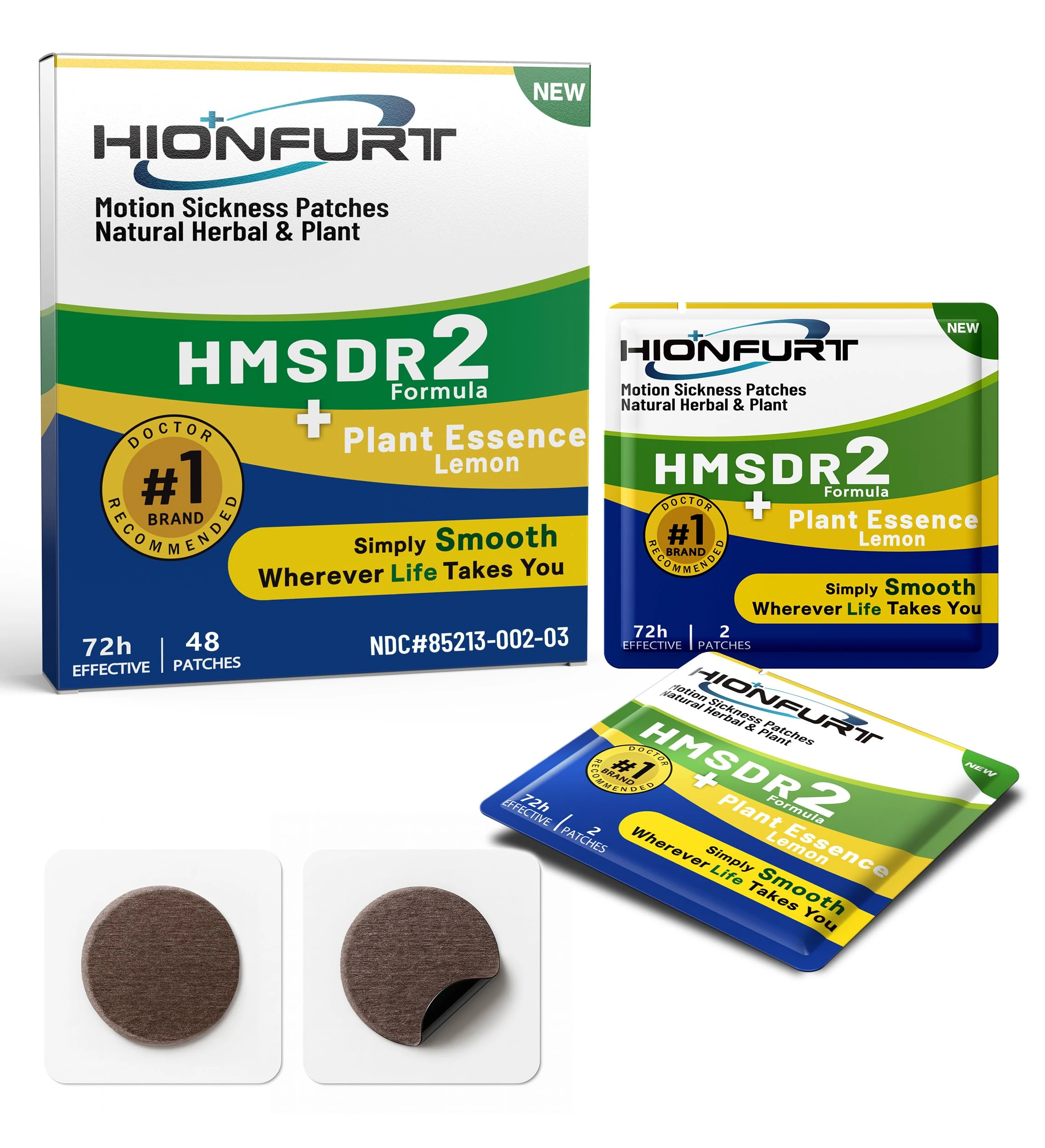Hionfurt HMSDR2 Motion Sickness Patches with Plant Essence – Lemon - 48 Count for Fast Nausea Relief in Car, Sea, Air Travel - Travel Sickness Patches Non-Drowsy, Effective, Lasts 72 Hours