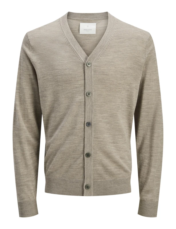 JACK & JONES Jprccmerino Knit V-Neck Cardigan, Greige, S