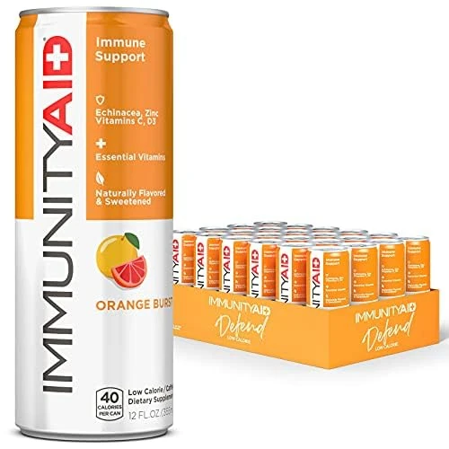 LifeAid IMMUNITYAID Orange Burst – Health & Immune Support Multivitamin Drink with Vitamin C, D3, Zinc, Magnesium, Turmeric & Echinacea – Caffeine-Free & Low Sugar – Agave Nectar & Stevia, 24×355 ml