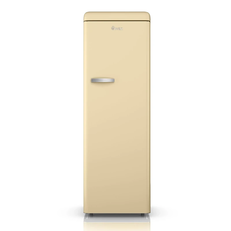 SWAN SR11050CNE Retro Tall Larder Fridge with 337L Capacity, 5 Glass Fridge Shelves, 1 Chrome Wine Rack, 6 Door Shelves, 1 Salad Crisper, Energy Class E, Cream