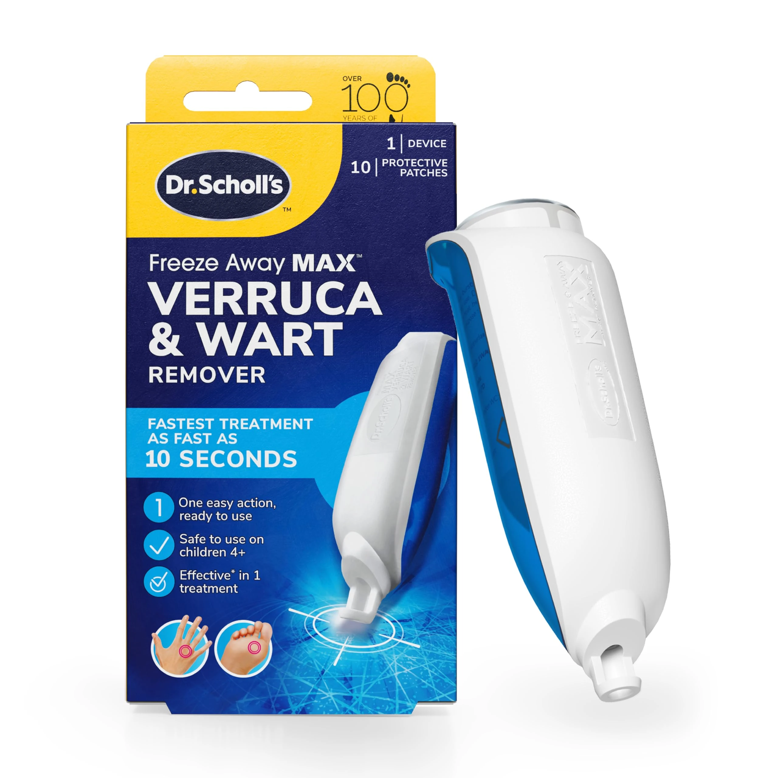 Dr. Scholl's Freeze Away Max Verruca and Wart Remover for Hands and Feet - As Fast As 10 Seconds to Treat Warts and Verrucas, Safe for Children Aged 4 and Above
