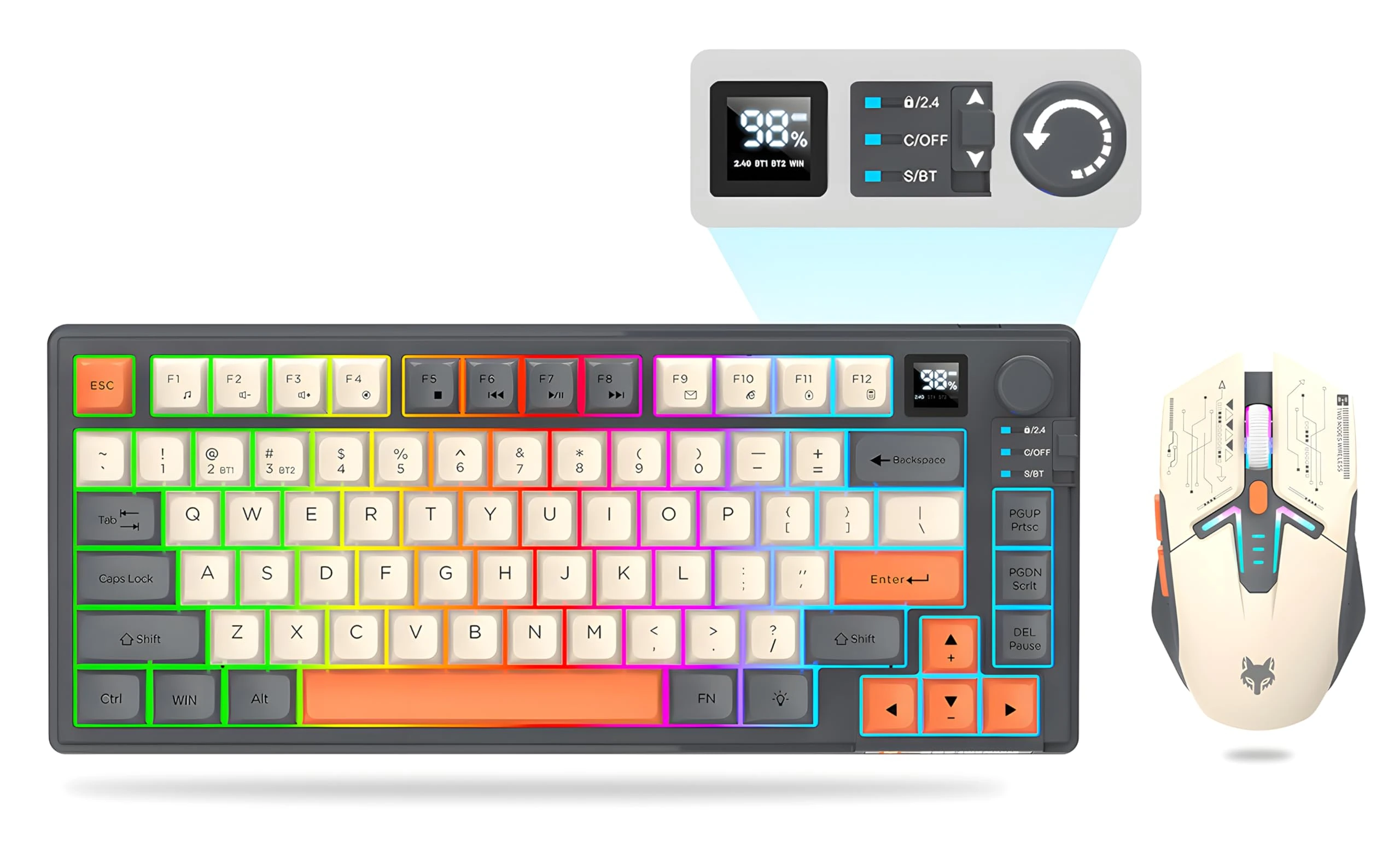 Attoe 75 ％ Wireless Gaming Keyboard and Mouse Combo, Mechanical Keyboard + 3D 1600DPI Mice, 2000mAh Battery, RGB Backlit Keyboard with 80 Keys Computer PC Gaming Keyboard for PC/Laptop (Black)