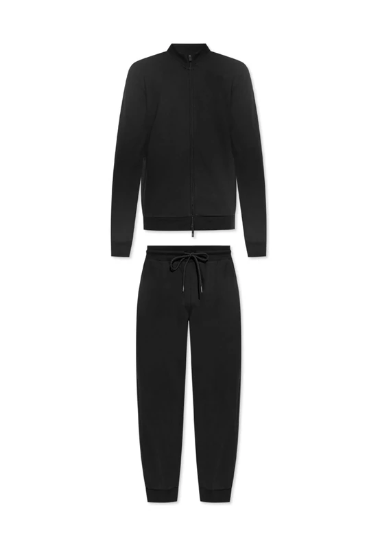 EMPORIO ARMANI MAN'S BASIC TERRY FULL ZIP TRACKSUIT SET BLACK S