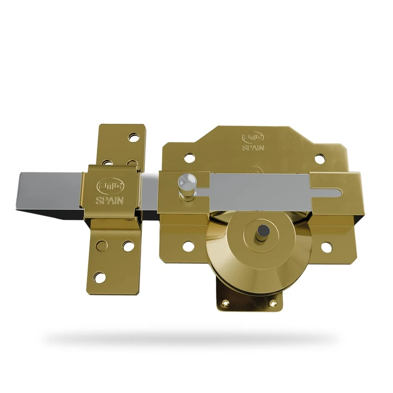Amig - High-Security Surface Deadbolt with Latch | Cylinder 50 mm | 90 x 154 mm | Steel | Gold | Anti-Bumping and Anti-Drilling | Right Closure