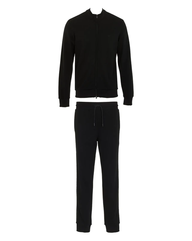 EMPORIO ARMANI MAN'S BASIC TERRY FULL ZIP TRACKSUIT SET BLACK M