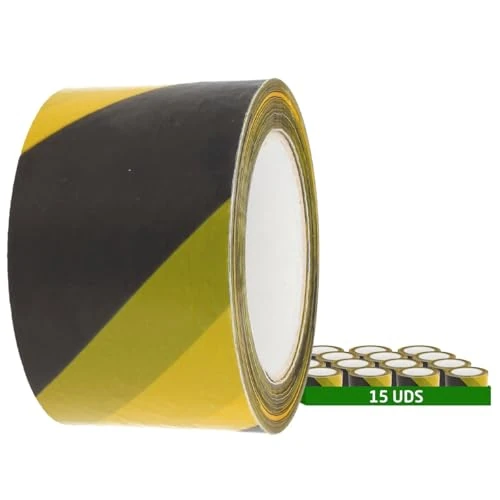 Amig - Pack of 15 marking tapes | 500 m long x 70 mm wide | Yellow and Black | Made of Low-Density Polyethylene (LDPE) | Marking tape for delimiting safety zones