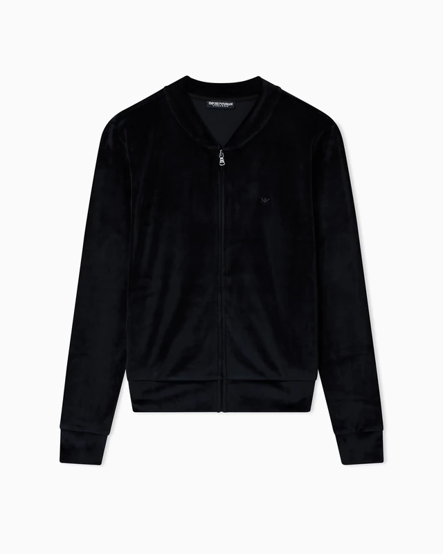 EMPORIO ARMANI WOMAN'S CHENILLE FULL ZIP TRACKSUIT BLACK M