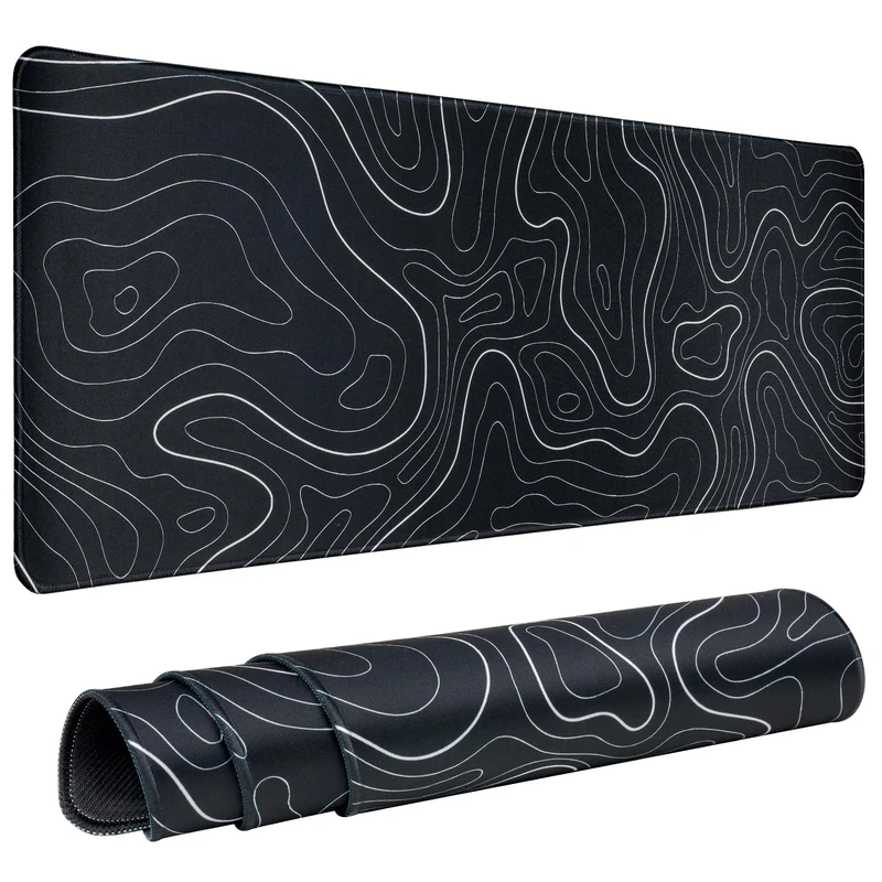 BOHJPIS Mouse Pad Gaming 31.5 x 11.8in Desk Mat Topographic Keyboard Pad Mouse Mat with Slip Base Mousepad Edge for Home Office Work Desk Pad (Black)