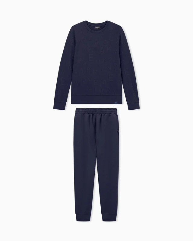 Emporio Armani MAN'S EMBOSSED TERRY LOUNGEWEAR TRACKSUIT BLUE XL