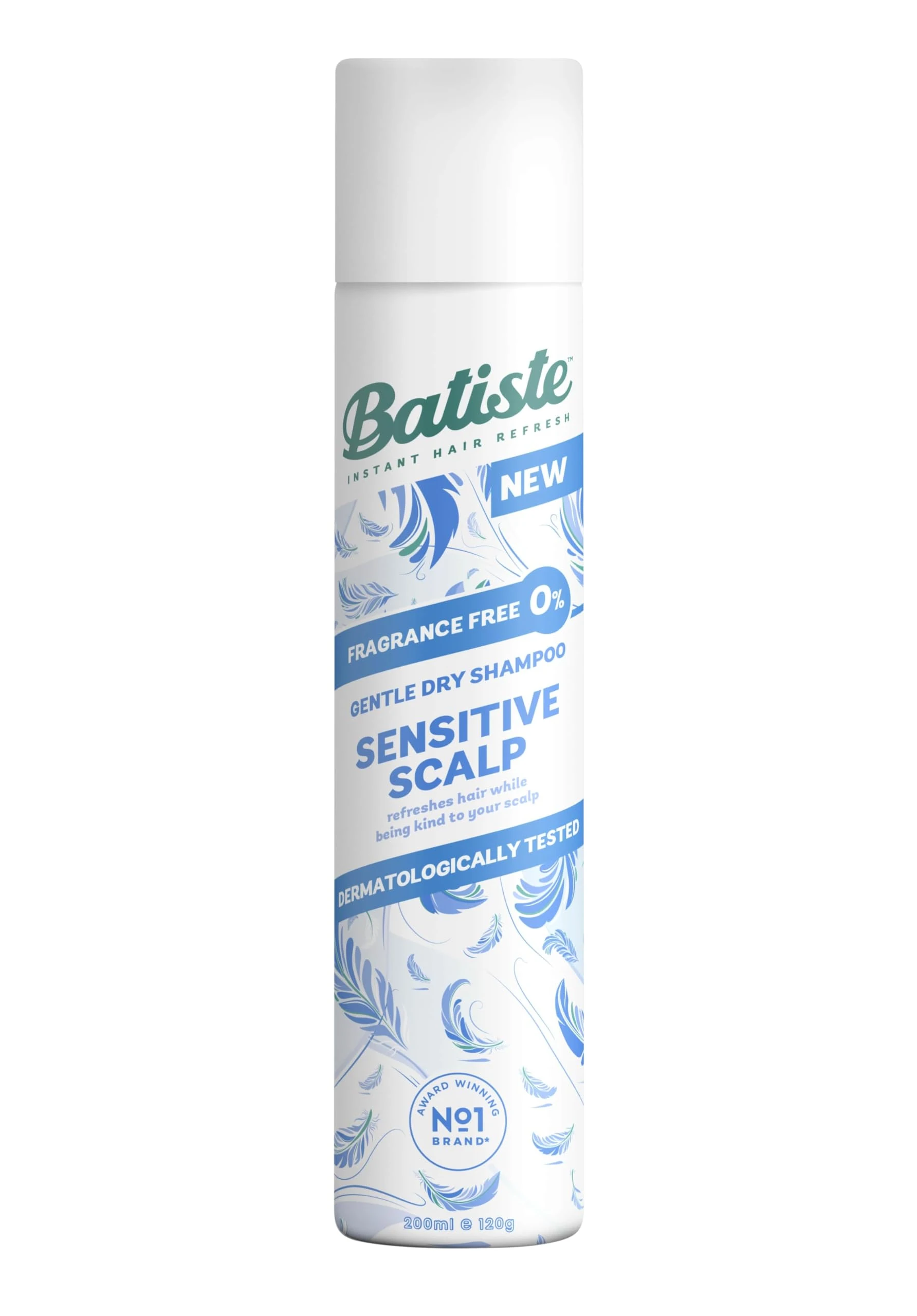 Batiste Sensitive Scalp Fragance Free Dry Shampoo, Dermatologically Tested, Kind to Scalp, No Rinse Shampoo Hair Spray, Gentle Lightweight Formula for Refreshed Hair, 200ml
