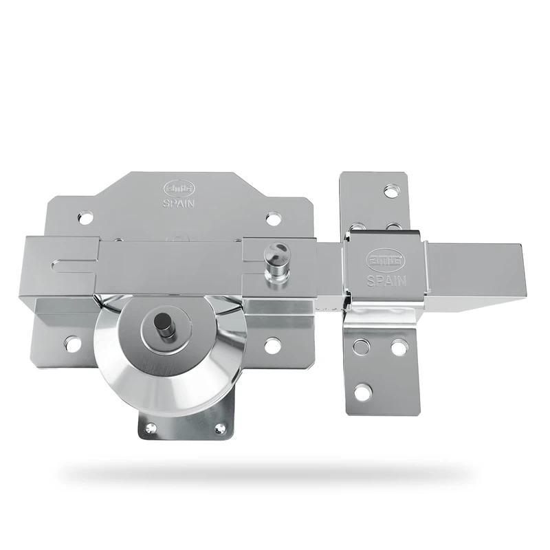 Amig - High-Security Surface Deadbolt with Latch | Cylinder 50 mm | 90 x 154 mm | Steel | Chrome Finish | Anti-Bumping and Anti-Drilling | Left Closure