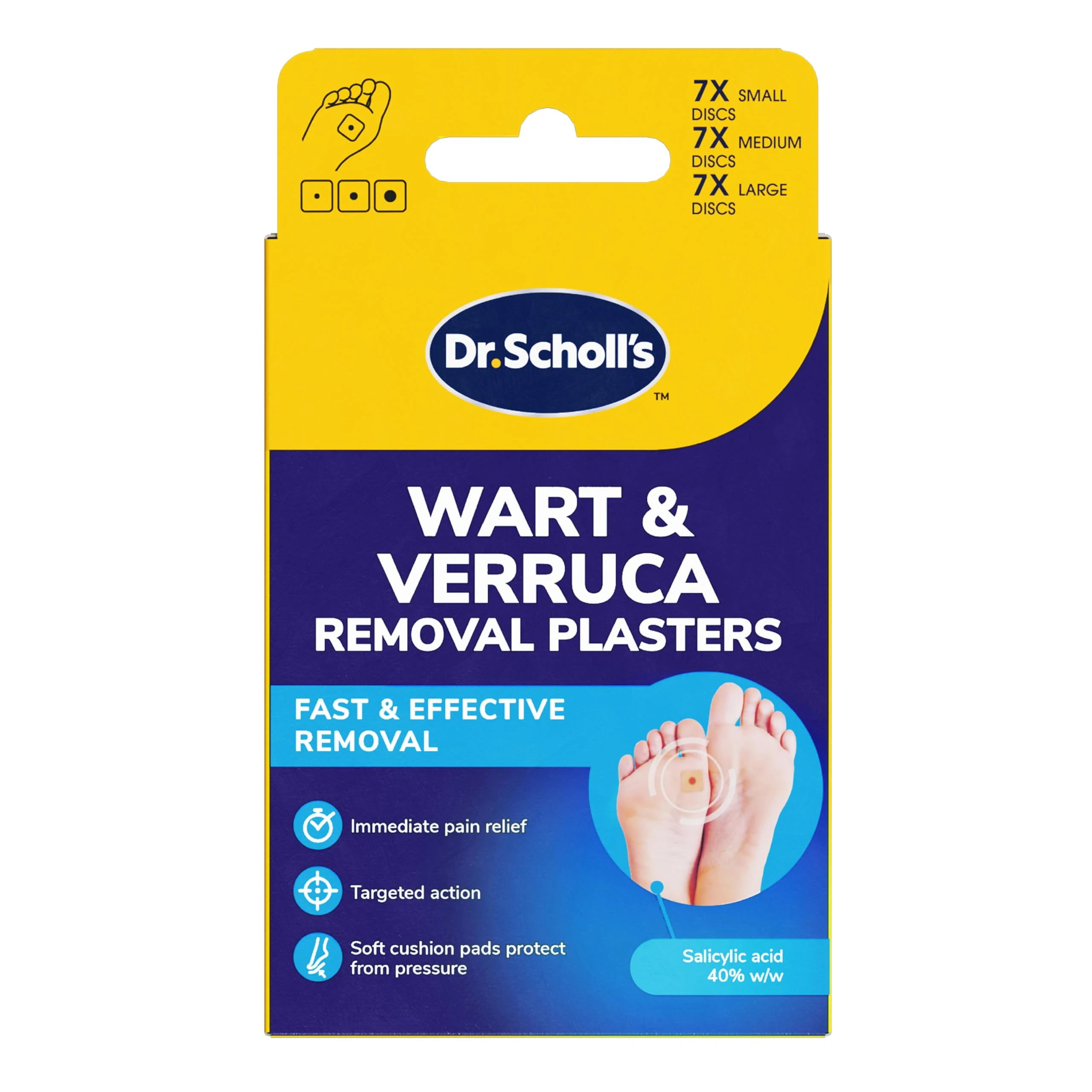 Dr. Scholl's Wart and Verruca Removal Plasters, Pack of 21, Fast and Effective Verruca Treatment and Wart Remover, Immediate Pain Relief, Washproof Plasters