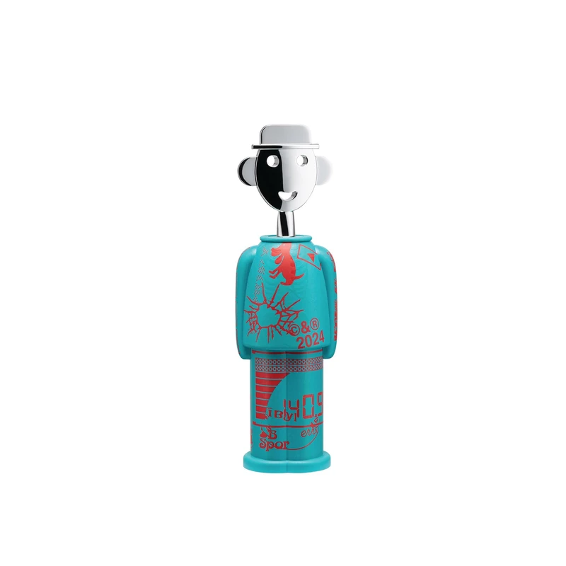 Alessi Alessandro M. Liquid AM23A 31, Design Corkscrew, in AlkiPaper and Chromed Zamak, Phosphorescent, Multicolor