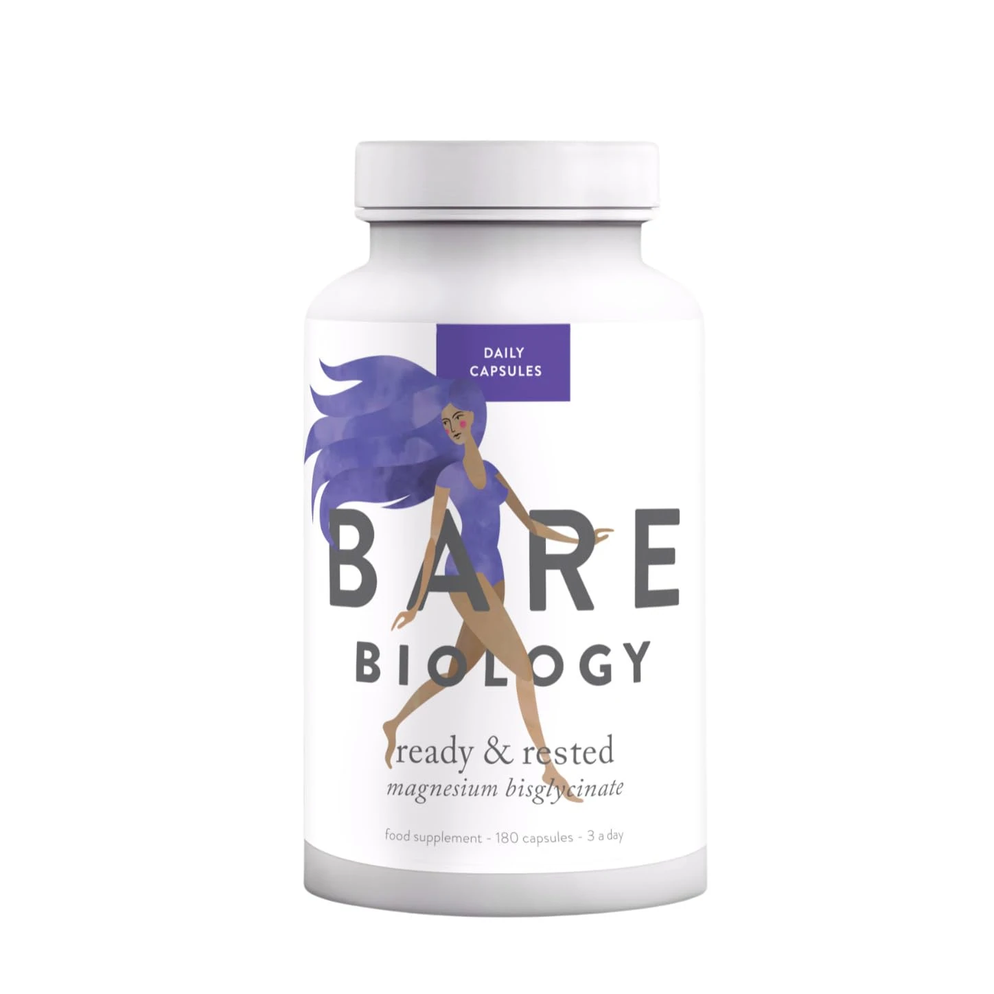 Bare Biology Ready & Rested Magnesium Bisglycinate Capsules – 60 Day Supply – Magnesium Glycinate Supplements to Support Nervous System, Energy Regulation & Muscle Recovery