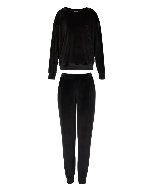 EMPORIO ARMANI WOMAN'S CHENILLE TRACKSUIT SET BLACK M