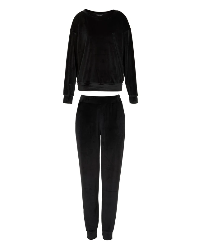 EMPORIO ARMANI WOMAN'S CHENILLE TRACKSUIT SET BLACK XS