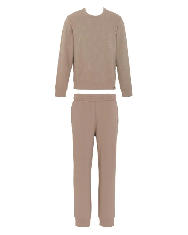 Emporio Armani MAN'S EMBOSSED TERRY LOUNGEWEAR TRACKSUIT BROWN L