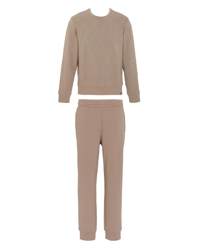 MAN'S EMBOSSED TERRY LOUNGEWEAR TRACKSUIT BROWN M