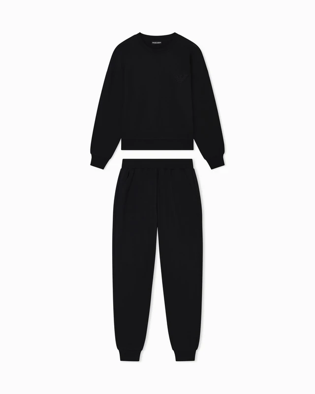 EMPORIO ARMANI WOMAN'S ICONIC TERRY TRACKSUIT SET BLACK M