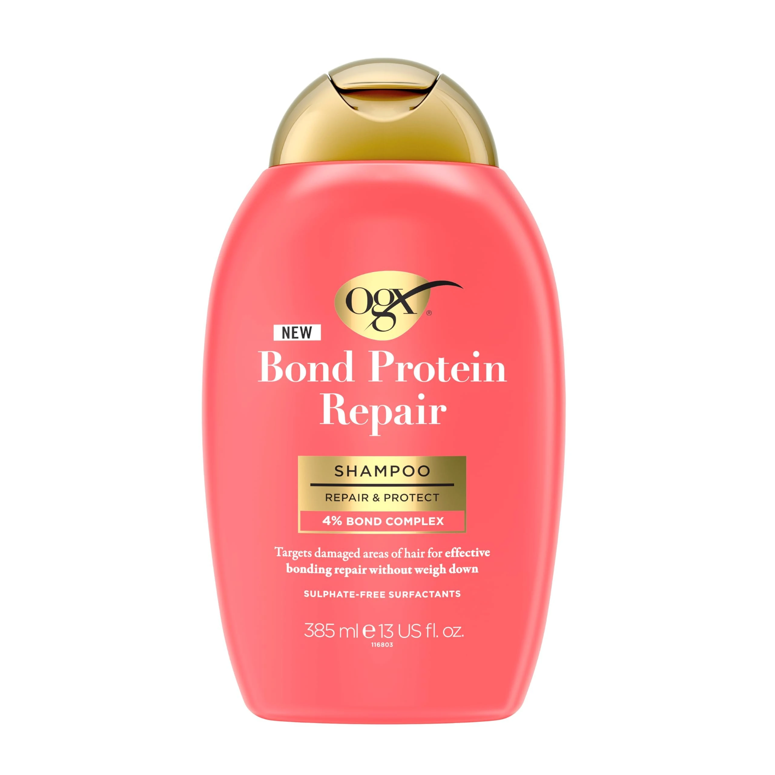 OGX Bond Protein Repair Shampoo, Repair & Protect, with 4percent Bond Complex, Targets Damaged Areas of Hair for Effective Bonding Repair without Weighing It Down, Sulfate Free, 385ml