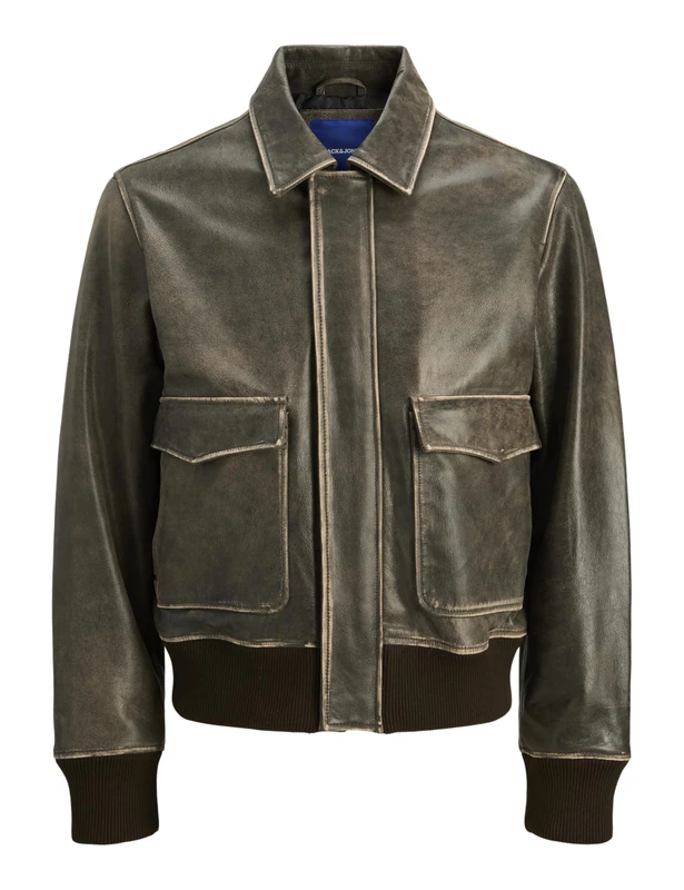 JACK & JONES Men's Jorgreenwich Leather Bomber Jacket, Black, L, black, L