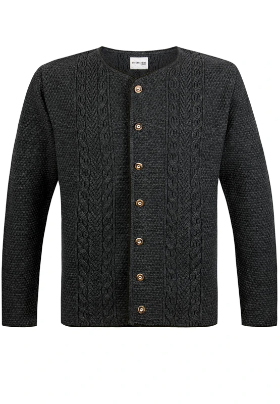 Bergfeuer Men's Trachtenjanker Caselli Cardigan Sweater, Charcoal, 42