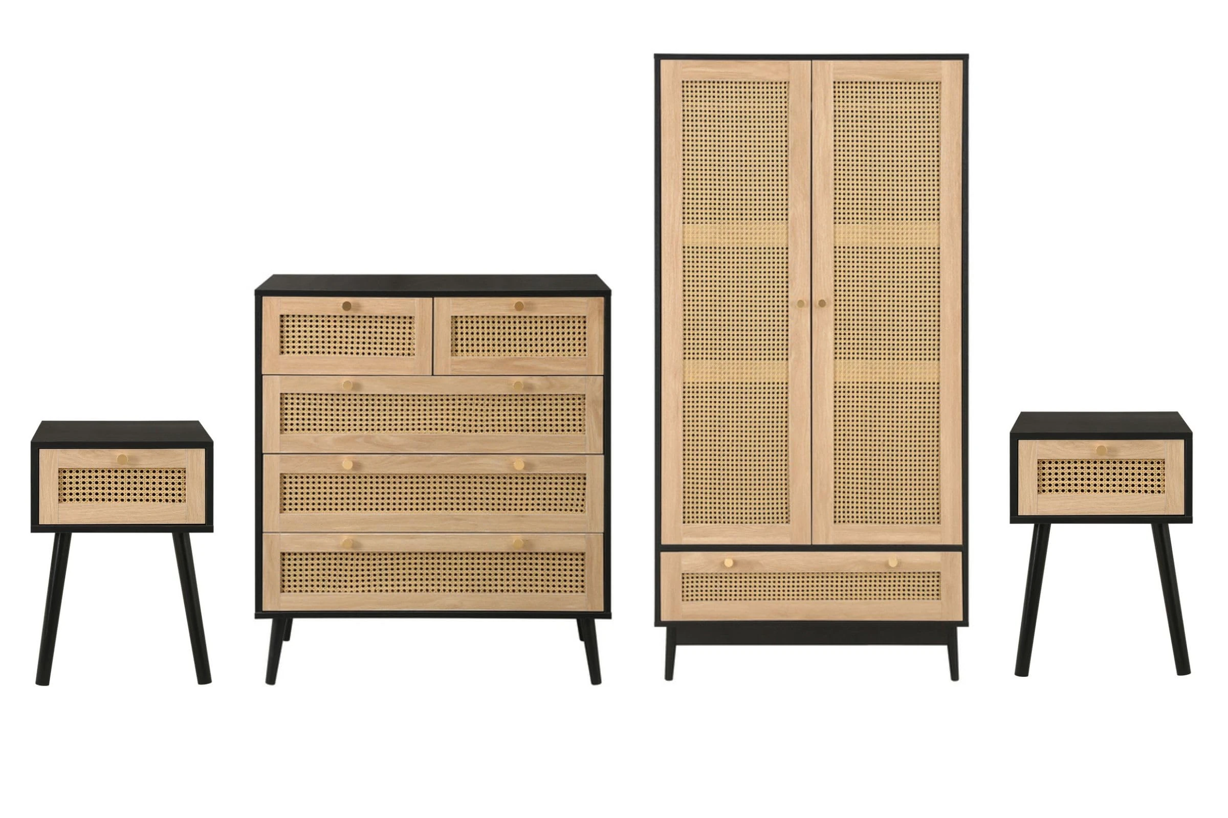 Birlea Black Wooden 4 Piece Furniture Set Wardrobe Chest of Drawers Bedsides Croxley