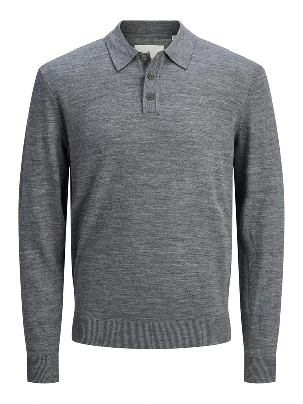 JACK & JONES Jprccmerino Knit Polo Sn, Medium Grey Melange, M