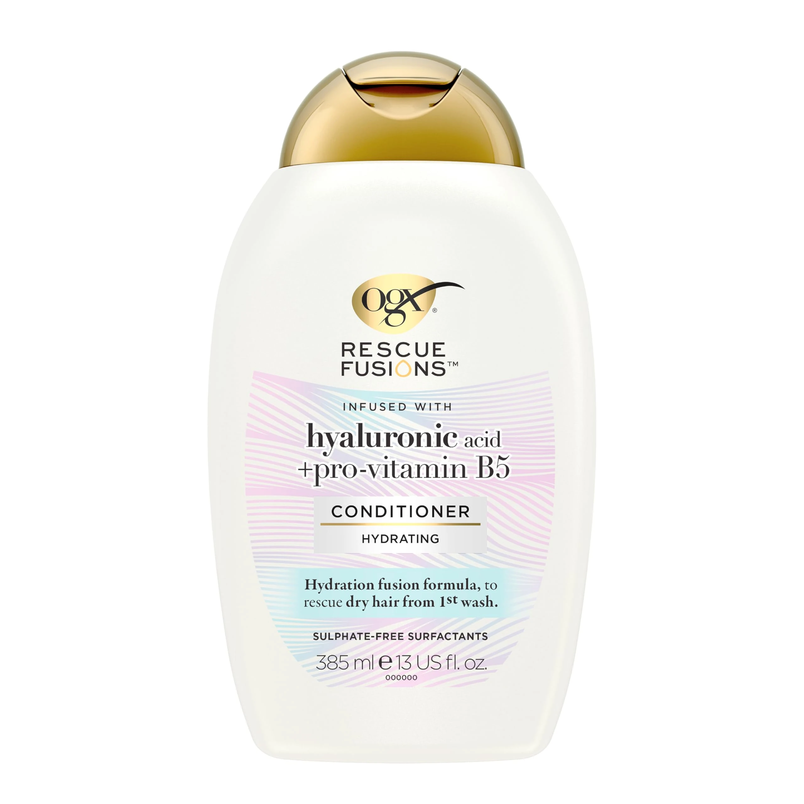 OGX Rescue Fusions Hydrating Conditioner, Hyaluronic Acid with Pro-Vitamin B5, Reduces Dry Hair from the First Wash, Sulfate Free, 385ml
