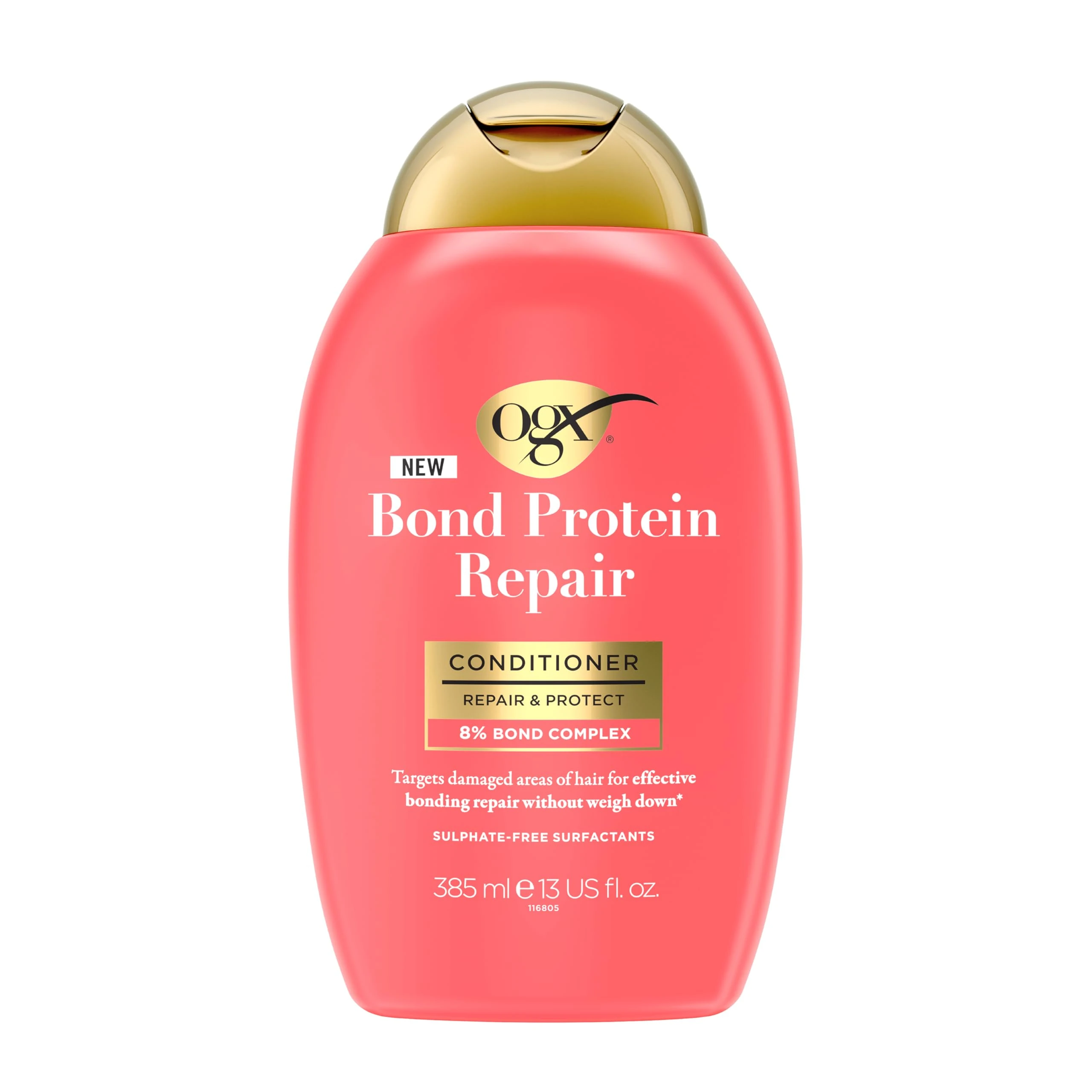 OGX Bond Protein Repair Conditioner, Repair & Protect, with 8percent Bond Complex, Targets Damaged Areas of Hair for Effective Bonding Repair without Weighing It Down, Sulfate Free, 385ml