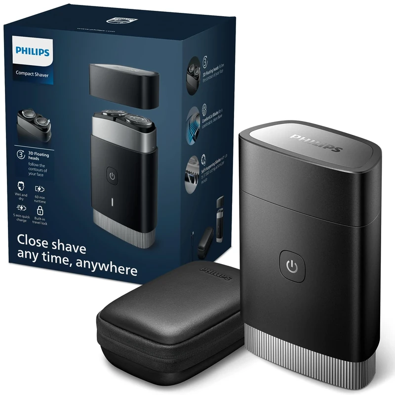 Philips Portable Shaver, On-The-Go Wet and Dry Electric Shaver, ComfortCut Blade System, 3D Floating Heads, Compact Design, Powerful Battery, Model PQ888/06