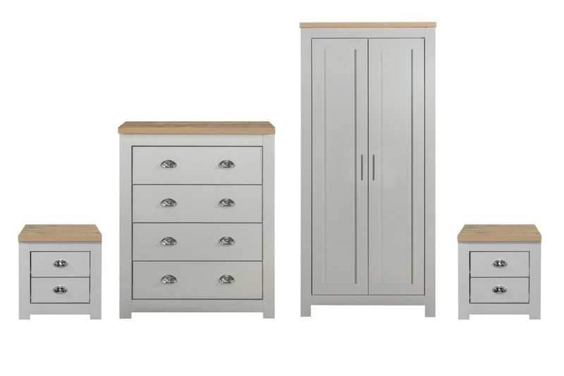 Birlea Grey Wooden 4 Piece Furniture Set Wardrobe Chest of Drawers Bedsides Highgate