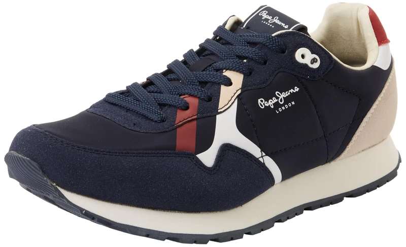 Pepe Jeans Men's M Print Runner Sneak, Blue(Navy), 11 UK