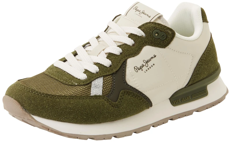Pepe Jeans Women's W Contrast Runner Sneak, Green(Safari Green), 7 UK