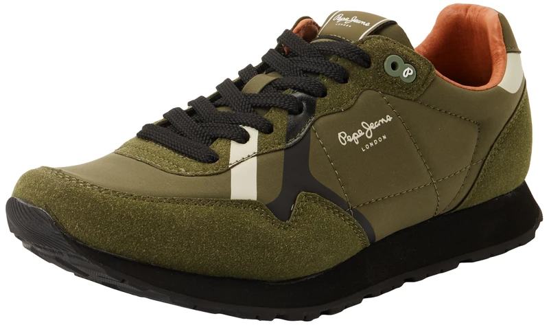 Pepe Jeans Men's M Print Runner Sneak, Green(Safari Green), 6 UK